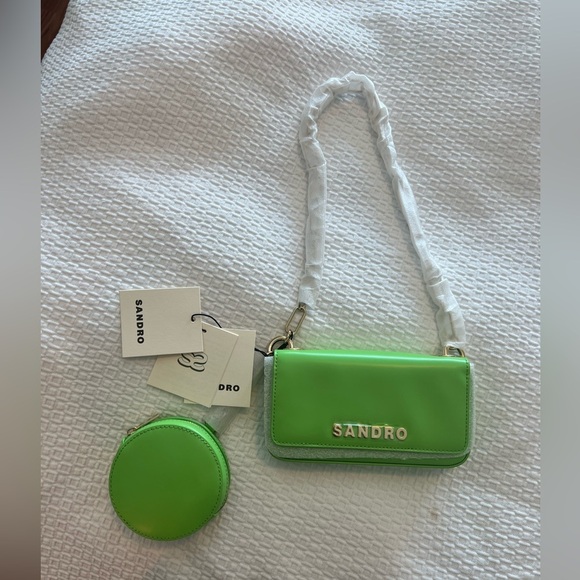 Sandro Vert Pomme Mini Purse Green Chain Strap Women's Bag - Picture 10 of 16